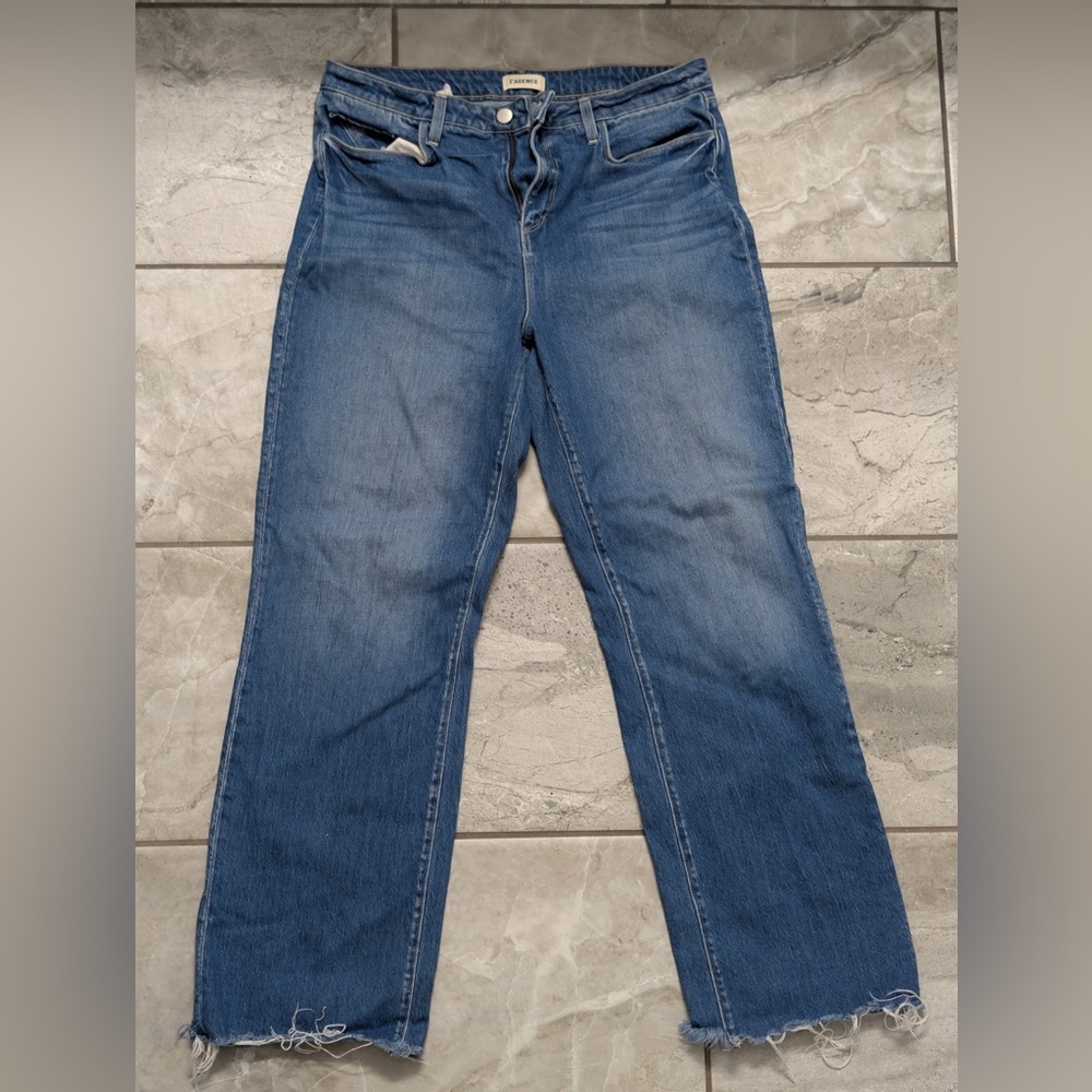 L'AGENCE Blue Flare Jeans with Frayed Hem